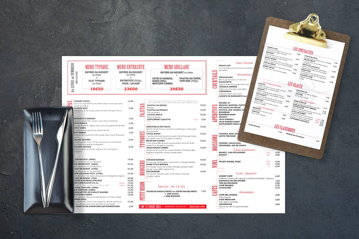 yankee's restaurant menu