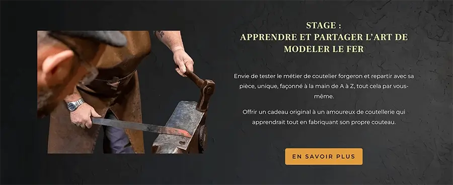 page stage de forge du site web l'atelier les 4 éléments